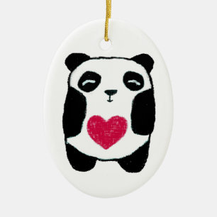 De Cerâmica panda com um ornamento do coração