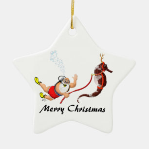 De Cerâmica Papai noel e ornamento da estrela do cavalo