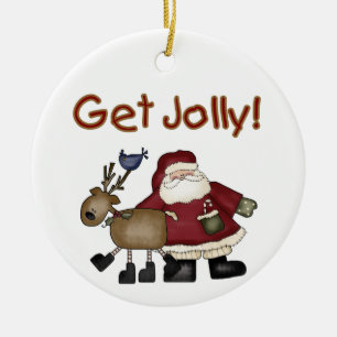 De Cerâmica Papais noeis e renas Recebem Ornamento Jolly