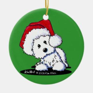 De Cerâmica Papais noeis Westie Terrier com ornamento redondo