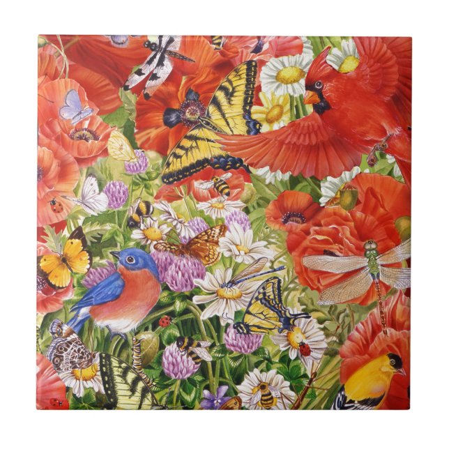 De Cerâmica Pássaros, borboletas e azulejo das abelhas (Frente)