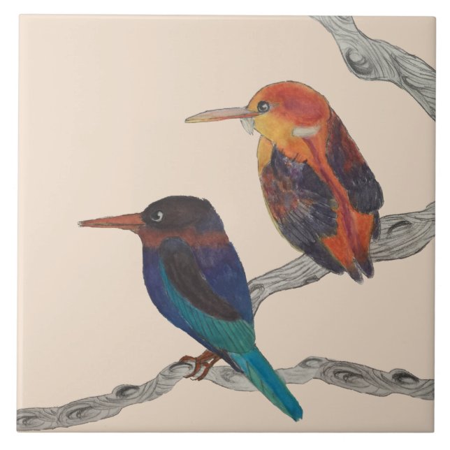 De Cerâmica Pássaros Coloridos em um Azulejo cerâmico (Frente)