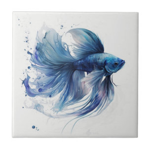 De Cerâmica Peixe Lutador Azul Azulejo Cerâmico Aquarela