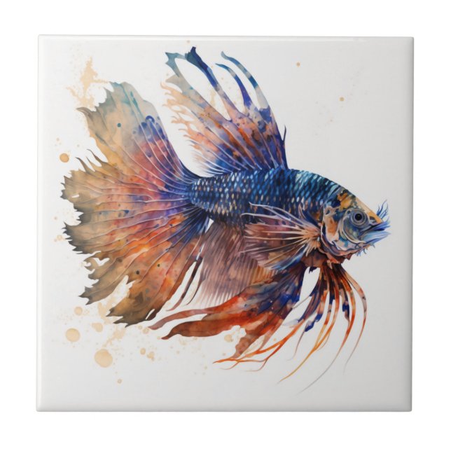 De Cerâmica Peixe Pterois Exótico, Aquarela, Azulejo Cerâmico (Frente)