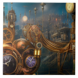 De Cerâmica Peixe-relógio futurista industrial Azulejo cerâmic