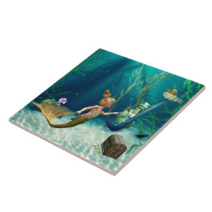 De Cerâmica Pequena Sereia 2 azulejo