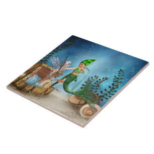 De Cerâmica Pequena Sereia 4 azulejo