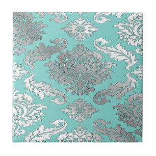 De Cerâmica Pequeno Azulejo Damask Azul Teal Chic Elegante