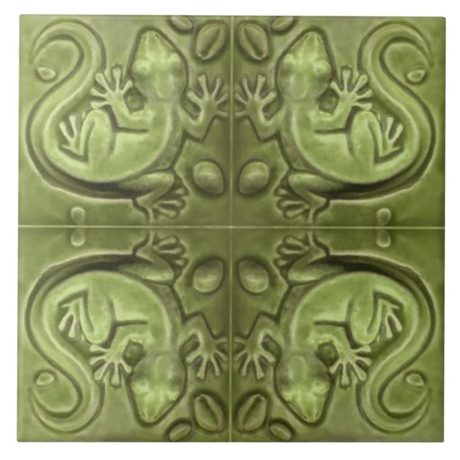De Cerâmica Pequeno Azulejo Lizard Vintage (Frente)