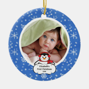 De Cerâmica Pinguim do ornamento da foto do Natal dos bebês