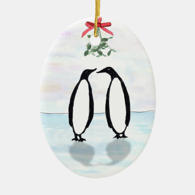De Cerâmica Pinguins e ornamento do feriado do visco (Frente)