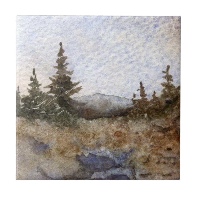 De Cerâmica Pinheiros e montanhas azulejo paisagístico. (Frente)