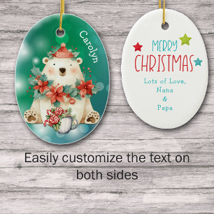 De Cerâmica Poinsettia Polar Bear Kids Ornamento Cerâmico