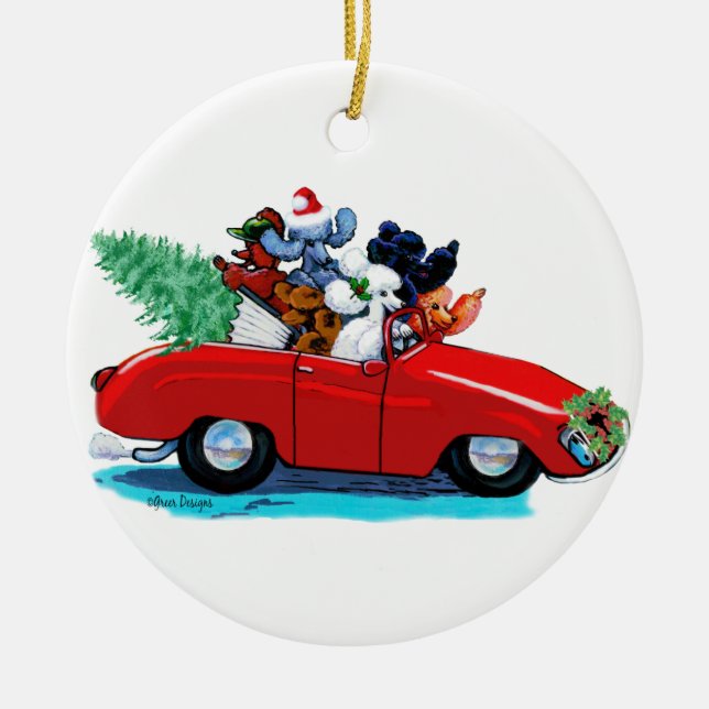 De Cerâmica Poodles em Ornamento Retro Convertível (Frente)