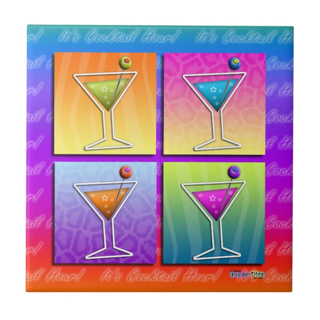 De Cerâmica Pop Art Martinis Azulejo - Porta copos - Trivet (Frente)