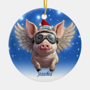 De Cerâmica Porco Voador com Papai noel Boné Ornamento Persona