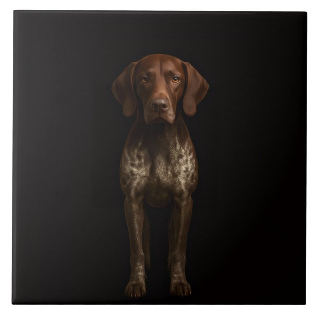 De Cerâmica Preto 4 Luxo Azulejo com Cão Pointer Alemão (Frente)
