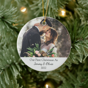 De Cerâmica Primeiro Natal Casado como Ornamento Fotográfico C