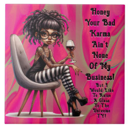 De Cerâmica Quirky Lady Tattoo & Wine Bad Karma Azulejo