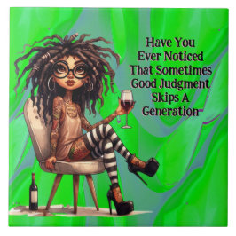 De Cerâmica Quirky Lady Tattoo & Wine Julgamento Azulejo cerâm