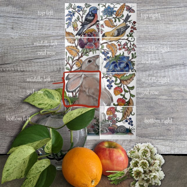 De Cerâmica Rabbit Jacobean Azulejo Floral Mural 8pc L Linha 3 (Criador carregado)