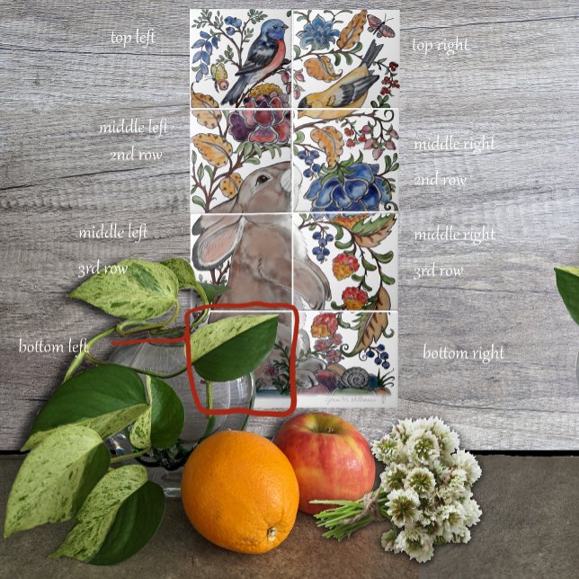 De Cerâmica Rabbit Jacobean Azulejo Floral Mural 8pc L Linha 4 (Criador carregado)