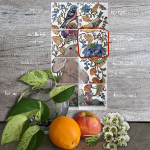 De Cerâmica Rabbit Jacobean Azulejo Floral Mural 8pc R Row2