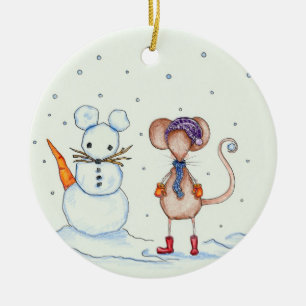 De Cerâmica Rato da neve e ornamento do amigo