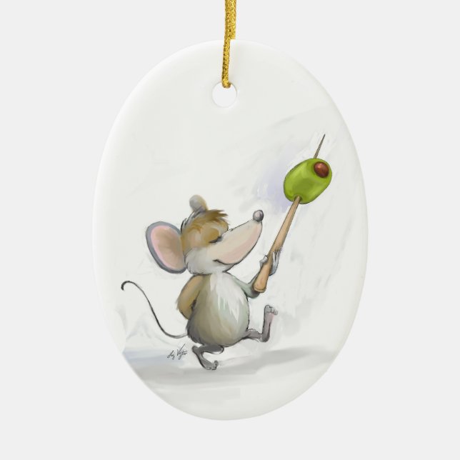 De Cerâmica Rato feliz com Ornamento Oval (Frente)