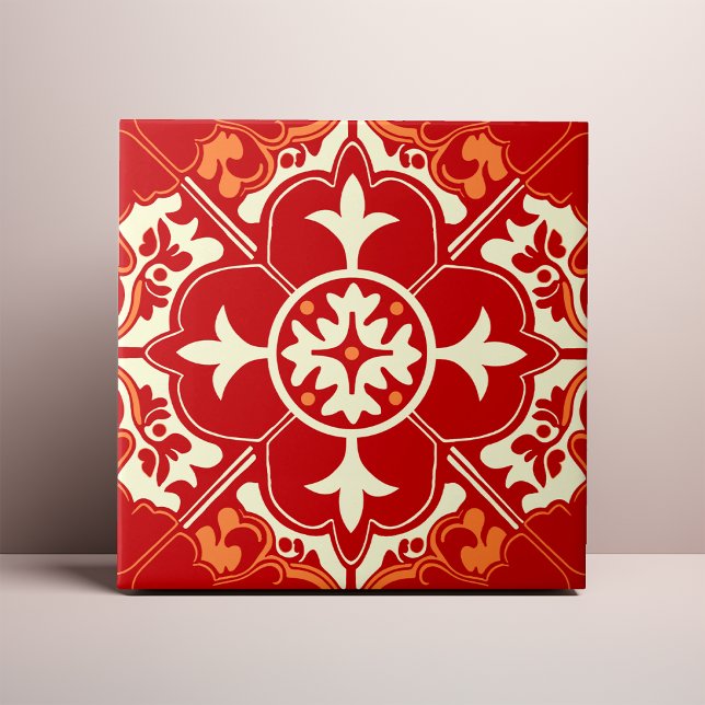 De Cerâmica Red Cream and Orange Azulejo Mandala (Criador carregado)