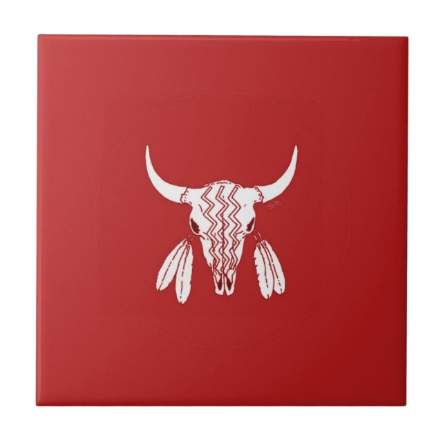 De Cerâmica Red Ghost Dance Buffalo pequeno azulejo (Frente)