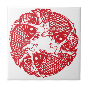 De Cerâmica Red Whirling Koi Carp Fish Group Azulejo cerâmico