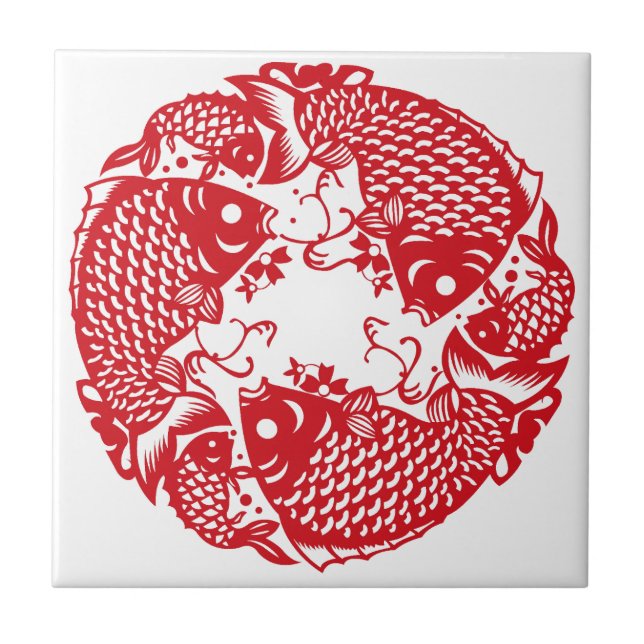 De Cerâmica Red Whirling Koi Carp Fish Group Azulejo cerâmico (Frente)