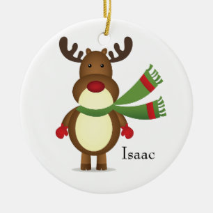 De Cerâmica Reindeer Vestindo um Ornamento Verde do Scarf