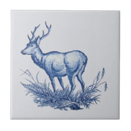 De Cerâmica Repro 1876 Wedgwood Buck Deer w/Antlers Azulejo Bl