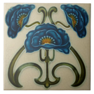 De Cerâmica Repro Blue Poppies Art Noveau Azulejo cerâmico