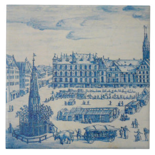De Cerâmica Repro Delft Nuremberg Town Square Blue Azulejo
