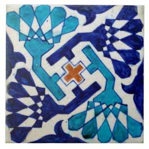 De Cerâmica Repro Vintage Azulejo Geométrico Floral Azul