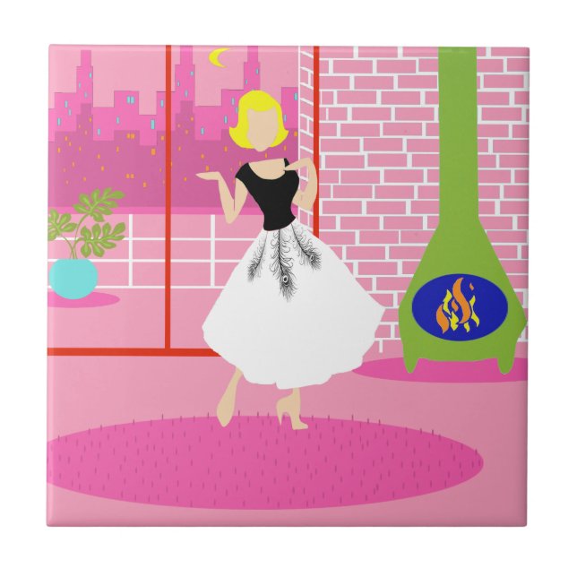 De Cerâmica Retro no azulejo cor-de-rosa (Frente)