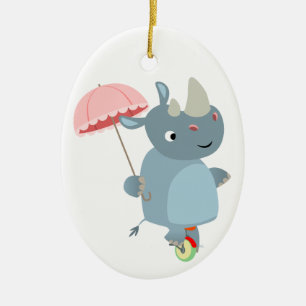 De Cerâmica Rinoceronte com o guarda-chuva no ornamento do