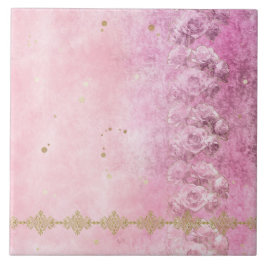 De Cerâmica Rosa Rosas Rosa Damask Grunge - Azulejo