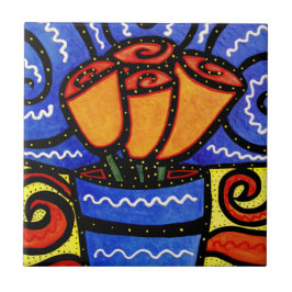 De Cerâmica Rosas no azulejo azul do vaso