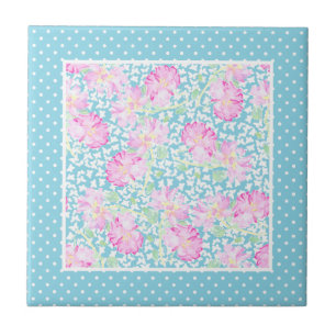 De Cerâmica Rosas rosa Borboletas brancas Polkas Azulejo cerâm
