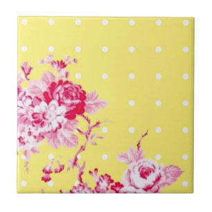 De Cerâmica Rosas Rosa No Azulejo Amarelo