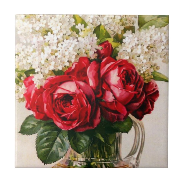 De Cerâmica Rosas vermelhas do vintage e azulejo da respiração (Frente)