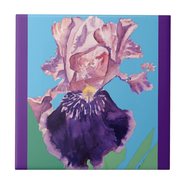 De Cerâmica Roxo Iris Flores aquarelas irradia Azulejo cerâmic (Frente)