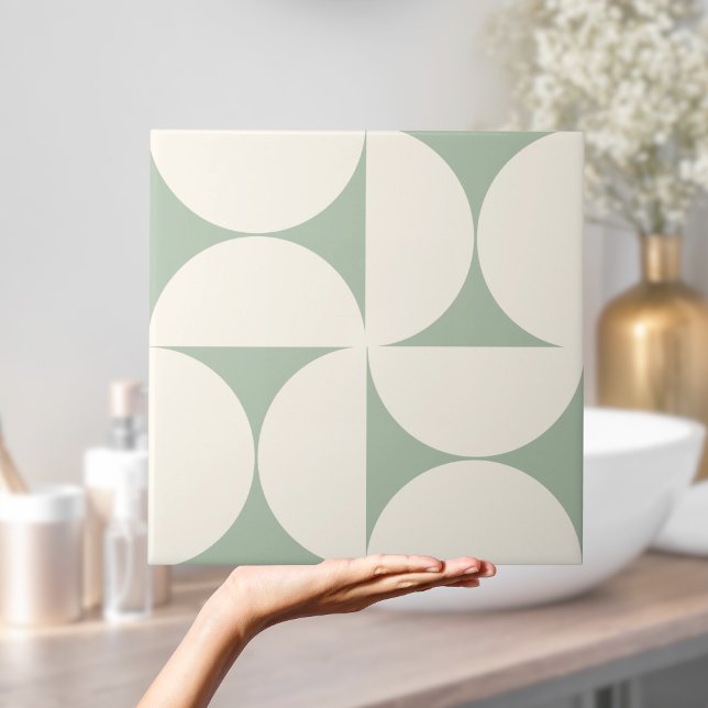 De Cerâmica Sage Geométrica Moderna Semi Verde Azulejo (Modern Geometric Sage Green Semi circles Tile)