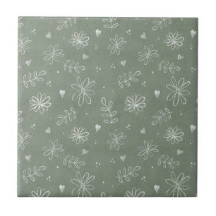 De Cerâmica Sage Green Floral Farmhouse Azulejo cerâmico