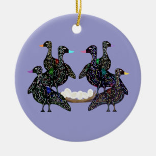 De Cerâmica Seis gansos A que colocam o ornamento