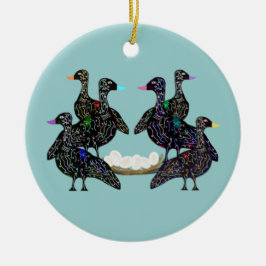 De Cerâmica Seis gansos A que colocam o ornamento